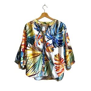 Chico's Woman’s Multicolor Tropical Print Blouse Size M